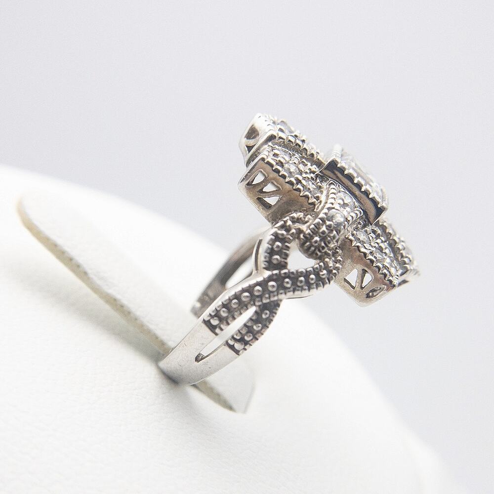 Vintage Inspired 925 Sterling Silver CZ Cocktail Ring Art Deco Style Size 6 - Picture 12 of 12
